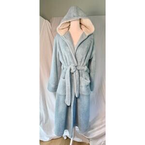 L.L.Bean Wicked Plush Robe XS Dusty Blue Fleece Shawl Collar EUC FREE SHIP Cozy